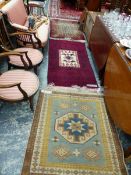 TWO BELOUCH RUGS TOGETHER WITH A TURKISH RUG LARGEST 164 x 83cms