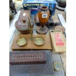 TWO WOODEN CHESS SETS, TREEN, A SET OF SCALES AND A TIN PLATE FLYING BOAT TOY