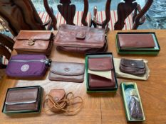 A COLLECTION OF BAGS AND PURSES TO INCLUDE TONT POROTTI, THE BRIDGE, VISCONTI ETC (10)
