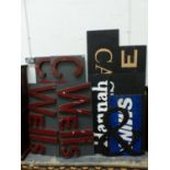 A QUANTITY OF VINTAGE WOODEN SIGNS.