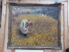 A LARGE GILT FRAMED IMPRESSIONIST STYLE PICTURE.