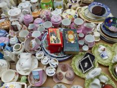 GERMAN PINK GROUND PORCELAIN SOUVENIR WARES, OTHER TEA WARES, DRAUGHTS AND OTHER GAMES