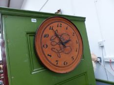 A CELTIC ARTS AND CRAFTS STYLE EMBOSSED LEATHER WALL CLOCK.