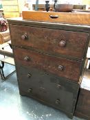 A 19th C. STAINED PINE CHEST OF FOUR LONG DRAWERS ON BRACKET FEET. W 97 x D 54 x H 130cms.