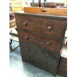 A 19th C. STAINED PINE CHEST OF FOUR LONG DRAWERS ON BRACKET FEET. W 97 x D 54 x H 130cms.