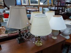 FIVE TABLE LAMPS.