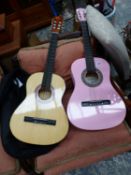 TWO GUITARS BY CLECA AND HERALD.