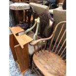 A VICTORIAN MAHOGANY PIANO STOOL, A PAINTED WOOD PIER TABLE, A PINE HOOP BACK ELBOW CHAIR, A PINE