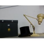 A BOXED LINCOLN BENNETT SILK PILE TOP HAT, INTERNAL MEASUREMENTS 20.5 x 16cms. TOGETHER WITH AN
