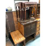 A 20th C. MAHOGANY BEDSIDE CUPBOARD WITH SHELF BELOW, A NEST OF THREE MAHOGANY TABLES AND ANOTHER