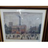 A LARGE PRINT AFTER L.S. LOWRY AND A HUNTING PRINT.