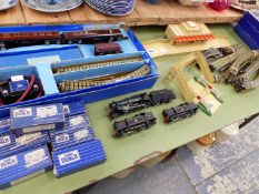 FOUR HORNBY DUBLO LOCOMOTIVES, RAIL, ROLLING STOCK, CARRIAGES AND A STATION