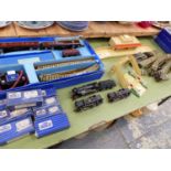 FOUR HORNBY DUBLO LOCOMOTIVES, RAIL, ROLLING STOCK, CARRIAGES AND A STATION