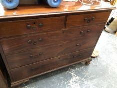 A 19th C. MAHOGANY CHEST OF TWO SHORT AND THREE GRADED LONG DRAWERS ON SHAPED BRACKET FEET. W 118