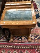 A VICTORIAN MARQUETRIED WALNUT DAVENPORT DESK WITH FOUR DRAWERS TO ONE SIDE