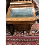 A VICTORIAN MARQUETRIED WALNUT DAVENPORT DESK WITH FOUR DRAWERS TO ONE SIDE