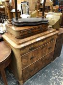 A 19th C. WALNUT DRESSING CHEST OF THREE GRADED DRAWERS, ANOTHER BELOW THE FOLIATE CARVED POLES TO