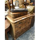 A 19th C. WALNUT DRESSING CHEST OF THREE GRADED DRAWERS, ANOTHER BELOW THE FOLIATE CARVED POLES TO