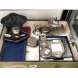 A HALLMARKED SILVER CONCORDE PHOTO FRAME. A SILVER EGG CUP AND SPOON IN ORIGINAL FITTED CASE, A