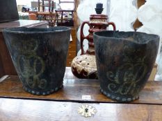 TWO 19th C. LEATHER FIRE BUCKETS.