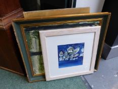 A WATERCOLOUR OF BOATS IN HARBOUR BY JO HALDANE, AND TWO INDISTINCTLY SIGNED OIL PAINTINGS.