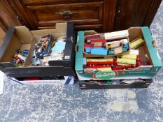 DIE CAST TOYS, PLASTIC FIGURES, ASSORTED MODEL EQUIPMENT, BOOKS, ETC.