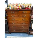 A 20th C. EUROPEAN MAHOGANY CHEST OF FOUR SHORT DRAWERS FOUR LONG DRAWERS BETWEEN PILASTERS TOPPED