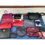 A COLLECTION OF HANDBAG AND PURSES TO INCLUDE ASPINAL OF LONDON, BELL AND FOX, TULA, BIBA, ETC (15)