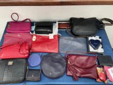 A COLLECTION OF HANDBAG AND PURSES TO INCLUDE ASPINAL OF LONDON, BELL AND FOX, TULA, BIBA, ETC (15)