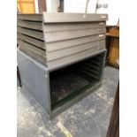 A GREY METAL PLAN CHEST OF SIX DRAWERS. W 117 x D 98 x H 76cms.