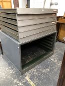 A GREY METAL PLAN CHEST OF SIX DRAWERS. W 117 x D 98 x H 76cms.