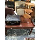 A CONTEMPORARY MAHOGANY COFFEE TABLE WITH BUTLERS TRAY TWO HANDLED TOP, A CROCODILE DRESSING SUIT