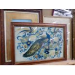 A REVERSE PAINTING ON GLASS OF BIRDS, TOGETHER WITH A BLOSSOM STUDY SIGNED KATHLEEN FISHER, AND