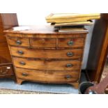 A 19th C. MAHOGANY BOW FRONT CHEST OF THREE SHORT AND THREE GRADED LONG DRAWERS WITH EBONY LINE