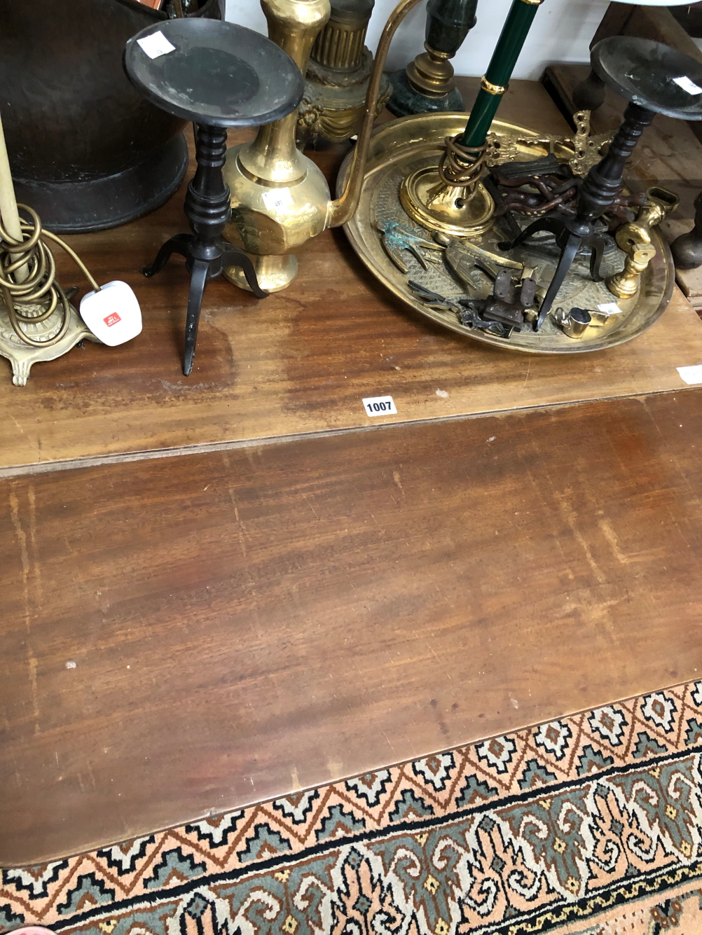 A 19th C. MAHOGANY PEMBROKE TABLE, A MAHOGANY DROP LEAF DINING TABLE TOGETHER WITH AN OAK OVAL - Image 2 of 3