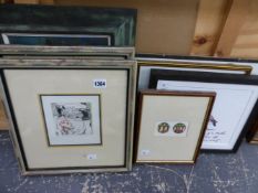A GROUP OF MODERN DECORATIVE PRINTS, AND AN OIL PAINTING OF A JUVENILE OWL.