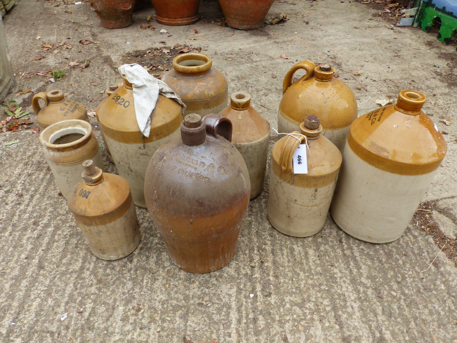 VARIOUS STONEWARE FLAGGONS AND JARS