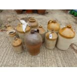 VARIOUS STONEWARE FLAGGONS AND JARS