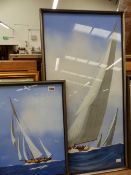 TWO WATERCOLOUR AND GOUACHE PAINTINGS OF SAILBOATS.