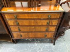 A 20th C. ROSEWOOD CHEST OF FOUR GRADED LONG DRAWERS ON CABRIOLE LEGS. W 92 x D 48 x H 90cms.