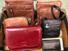 A COLLECTION OF UNUSED GIANNI CONTI HANDBAGS TO INCLUDE A SMALL BLACK CROSS BODY, TWO TAN