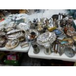 VEGETABLE TUREENS, TEA POTS AND OTHER ELECTROPLATE, PEWTER MUGS AND JUGS, ETC.