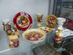 AYNSLEY FRUIT DECORATED WARES TOGETHER WITH THREE HUMMEL FIGURES