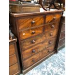 A 19th C. MAHOGANY CHEST OF FOUR SHORT AND THREE GRADED LONG DRAWERS ON A PLINTH FOOT. W 102 x D