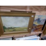 OIL ON CANVAS, HIGHLAND SCENE WITH CATTLE A PASTEL COASTAL SCENE , AND A MARSHLAND LANDSCAPE.