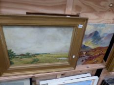 OIL ON CANVAS, HIGHLAND SCENE WITH CATTLE A PASTEL COASTAL SCENE , AND A MARSHLAND LANDSCAPE.