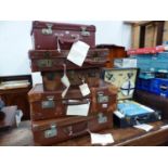 A PICK NICK SET AND VARIOUS VINTAGE SUIT CASES.