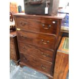 A 20th C. MAHOGANY CHEST OF FOUR DRAWERS ON BRACKET FEET. W 79 x D 47 x H 119cms.