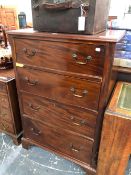 A 20th C. MAHOGANY CHEST OF FOUR DRAWERS ON BRACKET FEET. W 79 x D 47 x H 119cms.