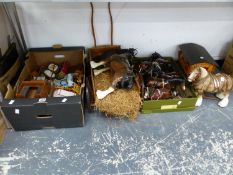 A COLLECTION OF BESWICK AND OTHER CART HORSES, CARTS AND DOLLS HOUSE FURNITURE